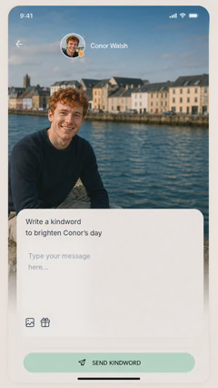 Conor Walsh in the Kindword message composer